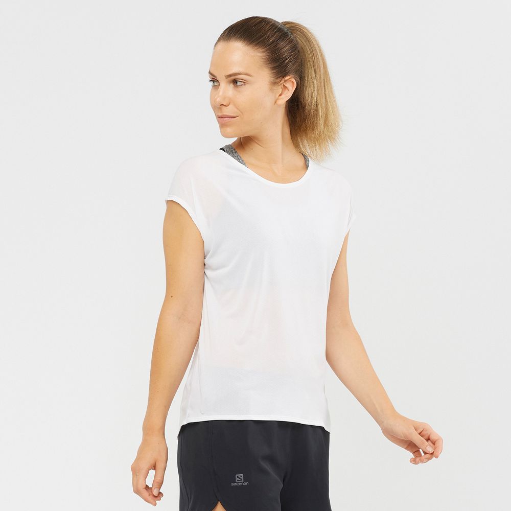 Salomon Singapore Womens T-shirts - XA SLEEVE TECH W White | 37062-MAGN